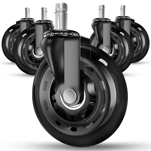 RIVEDA Office Chair Caster Wheels Set of 5 - Smooth 3 inch Heavy-Duty Replacement Rubber Wheels for Gaming & Desk Chair - Easy to Install, Suitable for Hardwood Floors, Carpet, Tiles (Black) - color: Black