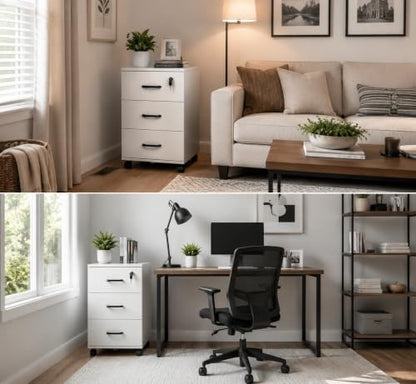 Lockable 3-Drawer Mobile Filing Cabinet with Wheels, Heavy-Duty Vertical Under Desk Storage & Printer Stand, Compatible with A4, Letter, Legal Size Hanging Files Home Office Use (White) - color: White