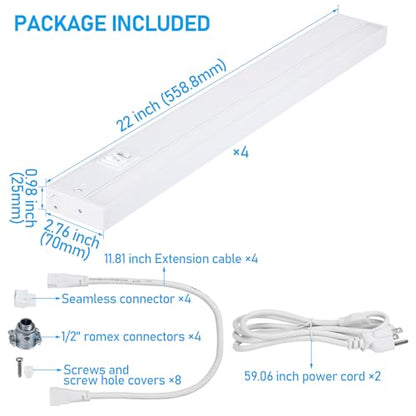 TORCHSTAR 4-Pack 22 Inch 5CCT LED Under Cabinet Lighting Aluminum, White - color: White, size: 22 Inch