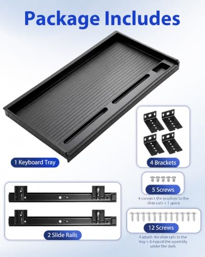 jojofuny Under Desk Keyboard Tray, Slide-Out Drawer with Pen Organizer - color: Black, size: 51.50X27.00X3.50CM