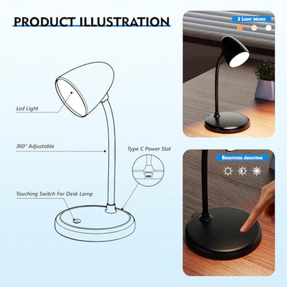 New LED Desk Lamp for Home Office,3 Colors Dimmable Table Lamp - color: L50-Black