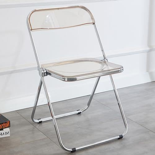 Yellow Acrylic Chair, Stackable Clear Plastic Folding Chair | Chrome Frame Crystal Seat, Accent Side Chair, Foldable Guest Chair, Space Saving Dining Chairs for Desk, Vanity, Party - color: Yellow