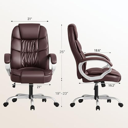 Homall Office Chair High Back Computer Chair Ergonomic Desk Chair, PU Leather Adjustable Height Modern Executive Swivel Task Chair with Padded Armrests and Lumbar Support (Brown) - color: Brown