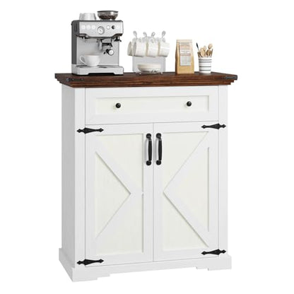 Coffee Bar Cabinet, 27.6" W Farmhouse Buffet Cabinet with Door & Drawer, Kitchen Cabinet with Adjustable Shelf for Hallway, Living Room, Dinning Room (White) - color: White