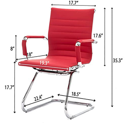 No Wheels Reception Chairs Waiting Room Chair Leather Conference Chairs Back Support Heavy Duty Office Chair with Arm, Set of 2 (Deep Red) - color: Deep Red, size: 2PCS