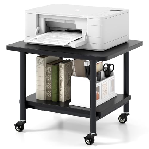 Giantex Under Desk Printer Stand, 2-Tier Mobile Printer Table with Storage Shelf, Lockable Wheels & Metal Frame, Rolling Printer Cart Holder, Storage Rack for Home Office Scanner Fax Machine (Black) - color: Black, size: 19.5"x16"x15"