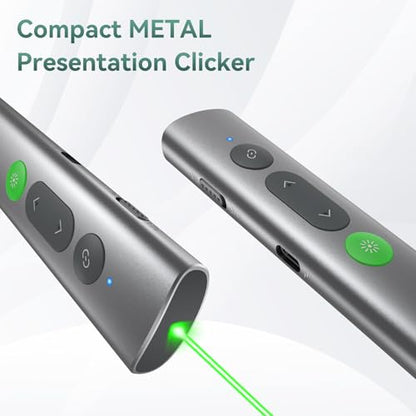 Wireless Presentation Clicker PowerPoint Remote: USB C A Presenter PPT Power Point Google Slide Advancer with Green Laser Pointer Smart Board Clicker for Computer Laptop Mac Projector Office Classroom - style: Metal & Green Laser