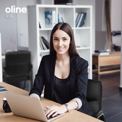 Oline Leather Guest Chair with Padded Arms, Reception Meeting Conference Waiting Room Lobby Home Desk Big and Tall Executive Office Chair, Black (1 Pack) - size: 1 Pack