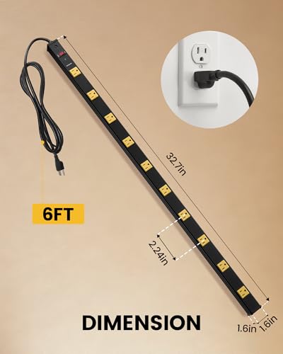 SURAIELEC 10 Outlet Industrial Power Strip, 1000J Surge Protector, 2 Pack - size: 10 OUTLET