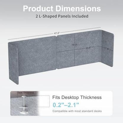Desk Privacy Panel,2PCS L-Shaped Clamp-On Office Desk Divider,47.2" x 15.7" - color: Grey, size: 47.2" x 15.7"