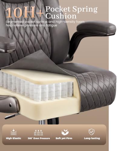 COMHOMA Mid-Back Office Chair, Ergonomic PU Desk Chair with Flip up Arms, Small Computer Gaming with Comfy Lumbar Support,Rocking Function,Sturdy Metal Base, Grey - color: Grey