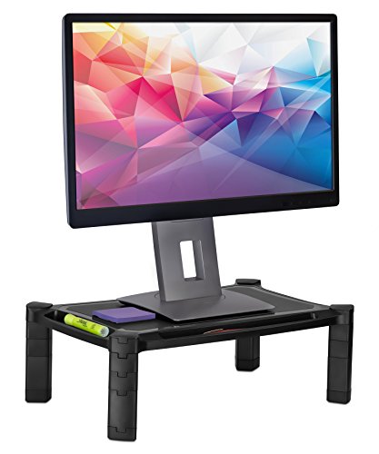 Mount-It! Monitor Stand Riser with Storage, 13-32", Black | Height adjustable desk shelf for monitor & printer, large 19" platform holds up to 22 lbs, desk organizer.