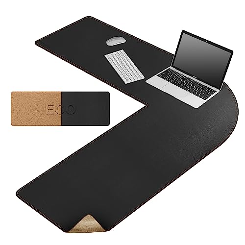 MAIDERN (43.3” + 43.3”) x 13” L Shaped Corner Desk Mat, Cork & Leather Dual Sided Desk Pad for Gaming Computer Office Home (Black) … - size: 13" x 43.3"