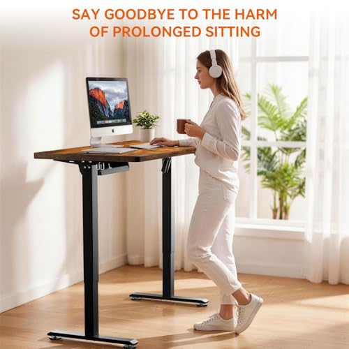 Standing Desk, 55 x 24 Inches Electric Height Adjustable Desk, Sit Stand up Desk, Memory Computer Home Office Gaming Desk with 3 Preset Heights, Table Cable Management Box, Brown - color: Brown, size: 55 x 24 inch
