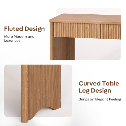 Bestier 40-Inch Fluted Wood Computer Desk with 2 Silent Drawers, Light Wood | Vertical Fluted, 2 Storage Drawers Silent Damping, 40x20 in, 30in Ergonomic, Scratch-Resistant Melamine, Non-Slip Pads - color: Brown, size: 40 Inch