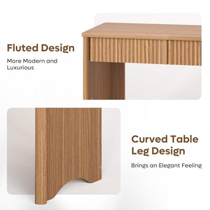 Bestier 40-Inch Fluted Wood Computer Desk with 2 Silent Drawers, Light Wood | Vertical Fluted, 2 Storage Drawers Silent Damping, 40x20 in, 30in Ergonomic, Scratch-Resistant Melamine, Non-Slip Pads - color: Brown, size: 40 Inch