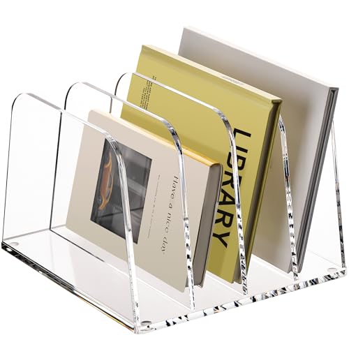 HeZone Desk File Organizer,4-Section Vertical Clear File Organizer File Holder Folder Holder Mail Sorter Acrylic Stand Rack,Office Organization for Home, Office & Classroom(1 Pack) - size: B5,4-Section