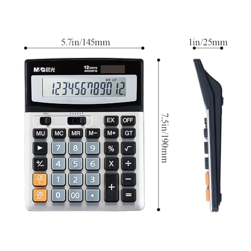 M&G Desk Calculator 12 Digit Extra Large LCD Display Calculators, Dual Solar Power and Battery, Battery Included, Metal Panel Comfort Button Calculator for Office Home - style: Large Metal Panel