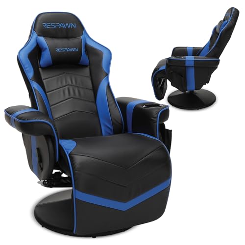 Respawn 900 Gaming Recliner Chair with Footrest, Cup Holder and Swivel | Ergonomic gaming recliner with footrest, cup holder, lumbar support, 135° recline & 360° swivel for console gaming - color: Blue
