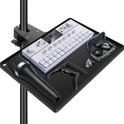 BILIONE Mic Stand Tray 10.6" x 7.8" Large with Crab Clamp for Mixers & Gear - style: Tray