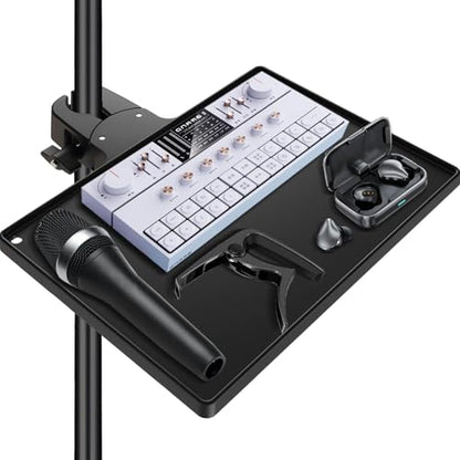 BILIONE Mic Stand Tray 10.6" x 7.8" Large with Crab Clamp for Mixers & Gear - style: Tray