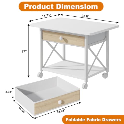 EasyCom Large Printer Stand with Fabric Storage Drawer and Locking Wheels - color: White, size: Large
