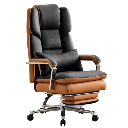 Furniliving Big and Tall Office Chair with Footrest, PU Leather High Back Executive Office Chair with Adjustable Lumbar Support, Wide Seat Reclining Desk Chair with Armrest, Height Adjustment, Black