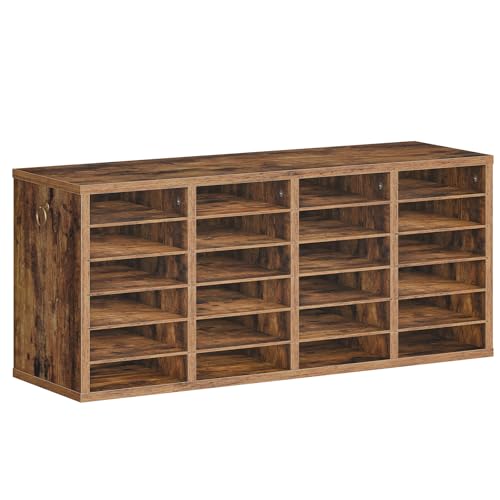 HOOBRO Literature Organizers, 24 Compartments Office Mailbox with Adjustable Shelves, Wood Countertop Literature Sorter for Office, Home, Classroom, Mailrooms Organization Rustic Brown FG64WF01 - color: Rustic Brown, size: 37.4"L