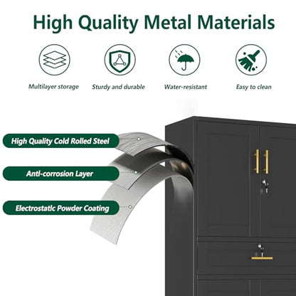 winiowa 71" Tall Metal Garage Storage Cabinet with Wheels and Locking Doors, Locking Rolling Tool Cabinet with Drawer and 3 Adjustable Shelves for Garage,Home,Office (Black) - color: Black-drawer