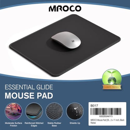 MROCO Essential Office & Gaming Mouse Pad, 30% Larger, 8.5” x 11” in, Black - color: Black, size: 11L x 8.5W inches