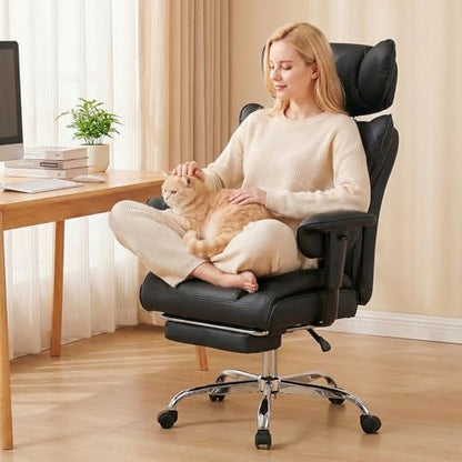 DUMOS Big and Tall Home Office Desk Chair, Executive Chair with Footrest - color: Black, size: Adjustable Armrest