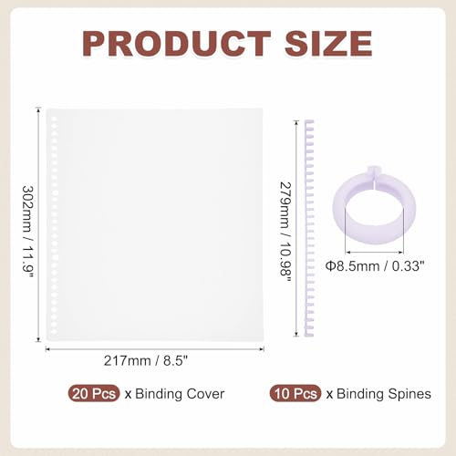PATIKIL 20Pcs Presentation Binding Covers, Pre-Punched A4 12 x 9" Cover and 10Pcs 8.5mm (1/3") Plastic 30 Ring Binding Spines Combs Kit for Book Office Supplies, Purple - color: Purple