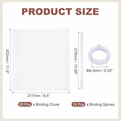 PATIKIL 20Pcs Presentation Binding Covers, Pre-Punched A4 12 x 9" Cover and 10Pcs 8.5mm (1/3") Plastic 30 Ring Binding Spines Combs Kit for Book Office Supplies, Purple - color: Purple
