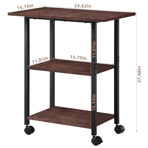 Lerliuo 3-Tier Printer Stand, Industrial Rolling Printer Table with Storage - color: Walnut, size: 3-Tier