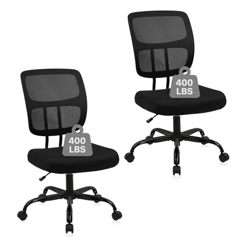 CLATINA Armless Home Office Chair, Small Ergonomic Mesh Back Desk Chair with Lumbar Support and Wheels, Adjustable Height 360° Swivel Rolling Computer Chair for Conference Waiting, Black, 2Pack - color: Black-sprain, size: 2 Pack