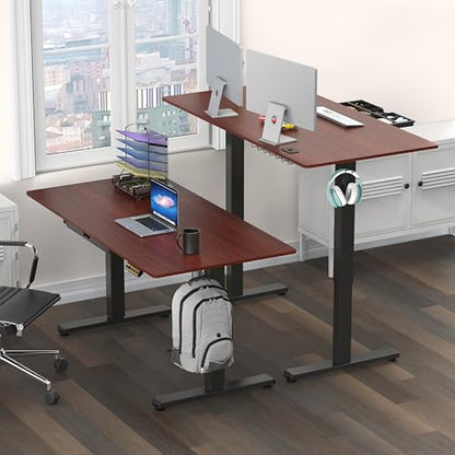 SHW 55 x 28 Electric Height Adjustable Standing Desk w/Drawer, Cherry - color: Cherry, size: 55-Inch