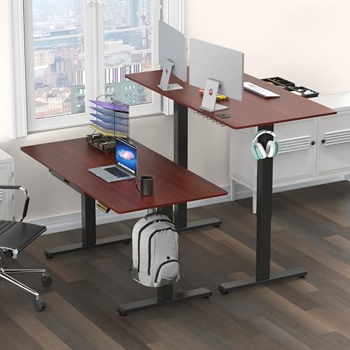 SHW 55 x 28 Electric Height Adjustable Standing Desk w/Drawer, Cherry - color: Cherry, size: 55-Inch