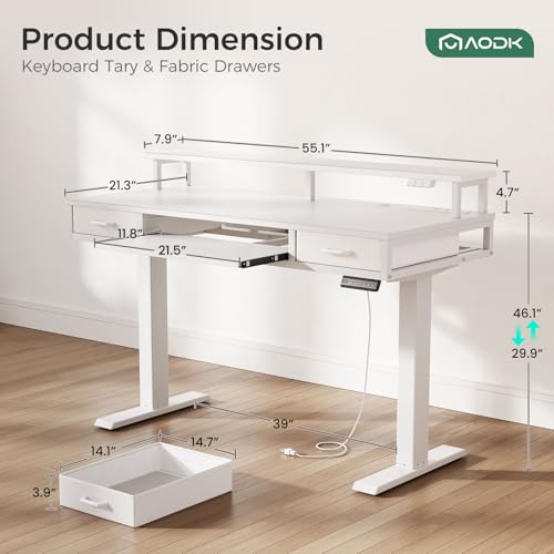 AODK 55 Inch Electric Standing Desk with Drawers & Keyboard Tray, White - color: White, size: 55 Inch