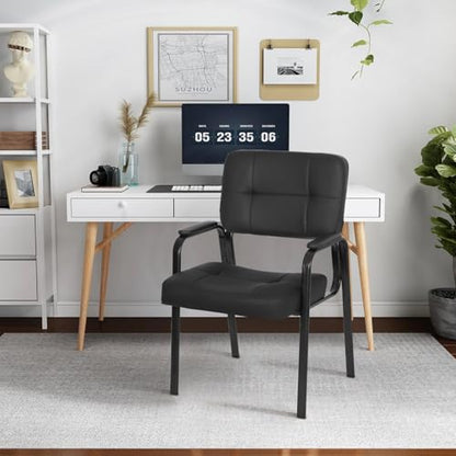 FDW Office Guest Chair Reception Chair Waiting Room Chairs with Padded Armrest PU Leather for Home Office Reception Meeting Room Chair Lobby No Wheels, Black (2, Black)