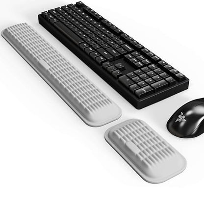 MEKASS Ergonomic Wrist Rest for Keyboard and Mouse, Soft Memory Foam Keyboard Wrist Rest Set with Non-Slip Silicone Base, Easy Typing, Pain Relief, Comfort for Office, Work, Gaming (Light Gray) - style: Light Gray