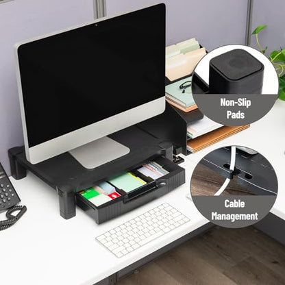 Mind Reader Monitor Stand, Storage Drawer, Desktop Organizer, Laptop Riser, Office, 17.25"L x 13.25"W x 4"H, Black - style: Monitor Stand with Drawer