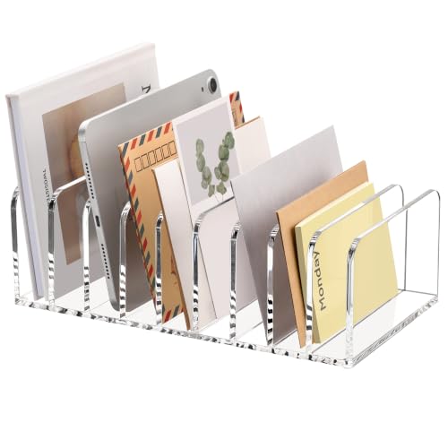 SANRUI 9-Compartment Clear Acrylic Mail Organizer, Vertical Mail Sorter Desk Organizer, Compact Letter Envelope Bill File Holder for Office Home Classroom - size: 9 Slots