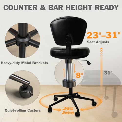 Ergonomic Cross Legged Office Chair with Footrest, 360° Swivel Height Adjustable PU Criss Cross Chair, Wide Seat & Back Support for Home Office, ADHD, Black - color: Black