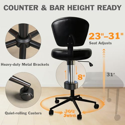Ergonomic Cross Legged Office Chair with Footrest, 360° Swivel Height Adjustable PU Criss Cross Chair, Wide Seat & Back Support for Home Office, ADHD, Black - color: Black