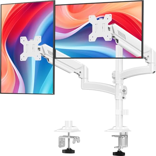 Dual Monitor Stand for 2 Screens up to 32 inch, Vertical Stacked Dual Monitor Mount, Full Motion Adjustable Tall Double Monitor Desk Mount, Each Arm Holds 4.4-22lbs, VESA 75/100mm, White, Freelift - color: White, size: Dual