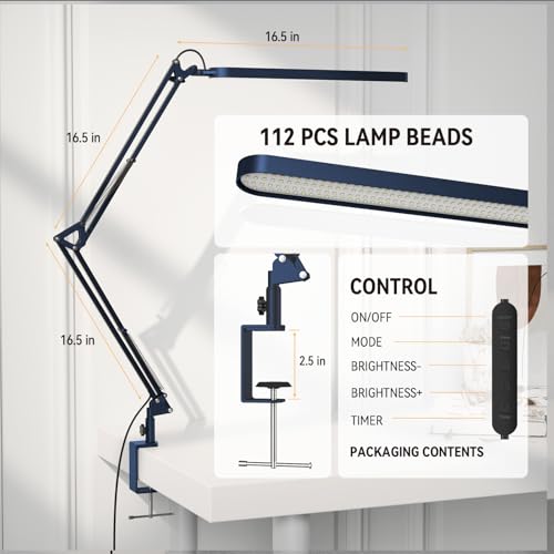 SKYLEO Desk Lamp - LED Desk Light - 5 Color Modes X 11 Brightness Levels - Adjustable Swing Arm - Timmer & Memory Function - 12W Lamp for Desk - Blue - style: Blue swing arm