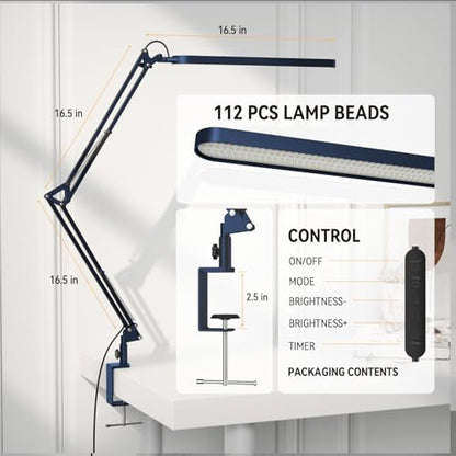 SKYLEO Desk Lamp - LED Desk Light - 5 Color Modes X 11 Brightness Levels - Adjustable Swing Arm - Timmer & Memory Function - 12W Lamp for Desk - Blue - style: Blue swing arm