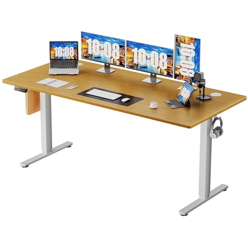 Sweetcrispy Electric Standing Desk, Computer Desk, 63 Inch | Height Adjustable, Memory Preset Splice Board, Gaming Rising Table, Home Office Workstation, Oak - color: Oak, size: 63×24 inch
