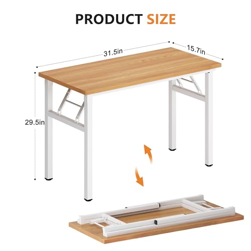 DlandHome 31.5 Inch Small Folding Computer Desk for Home Office, Teak White - color: Teak + White, size: 31.5 Inches
