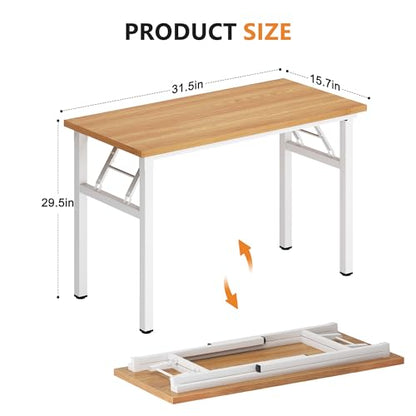DlandHome 31.5 Inch Small Folding Computer Desk for Home Office, Teak White - color: Teak + White, size: 31.5 Inches